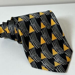 Robert Talbott 100% Silk Midcentury Modern MCM Geometric Black and Gold Tie